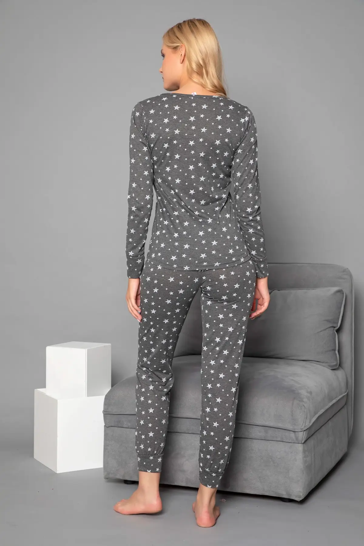 

Women's Anthracite Cotton Long Sleeve Pajamas Suit