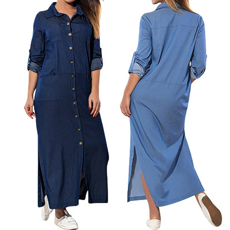 

Jeans Dress Denim Dresses autunm Winter Office Slim Jeans Long Sleeve Mid-Cuff Denim with Belt for Women Jeans Dress Long Dress