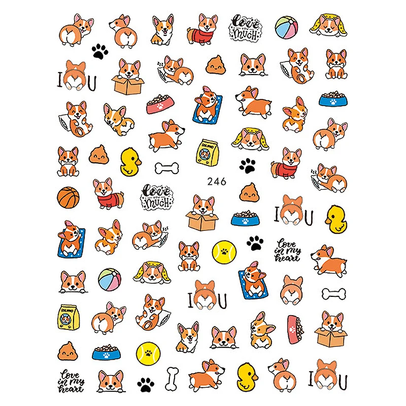 

10PCS Anime Pet Cute Puppy Cat Dinosaur Giraffe Pattern Nail Sticker Nail Slider Decoration Beauty Tool