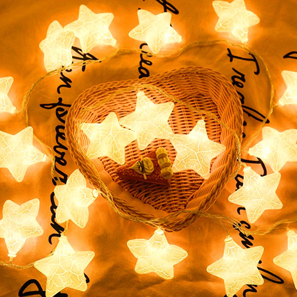

Stars LED String Fairy Lights Garland Crack Star Lamp Chain New Year Christmas Decor Birthday Hoilday Bedroom Lighting Party