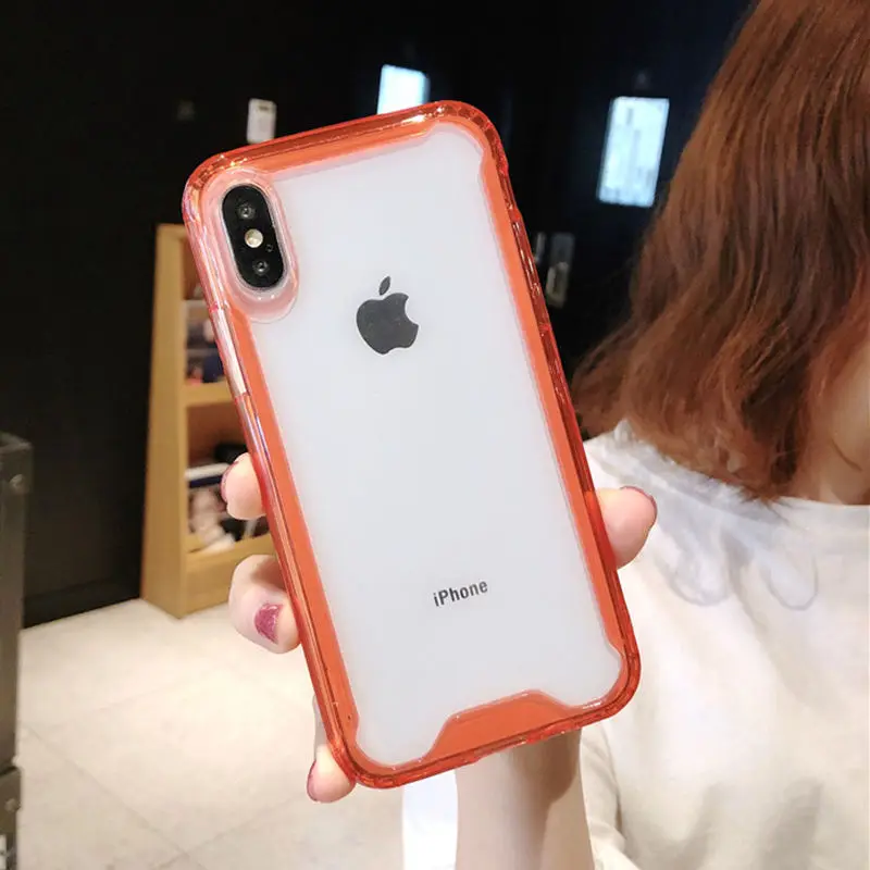 Orange Прозрачный противоударный бампер чехол для телефона для iPhone X XS XR XS Max 8 7 6 6splus цветной мягкий задний Чехол для iPhone 11 11Pro Max - Цвет: Orange