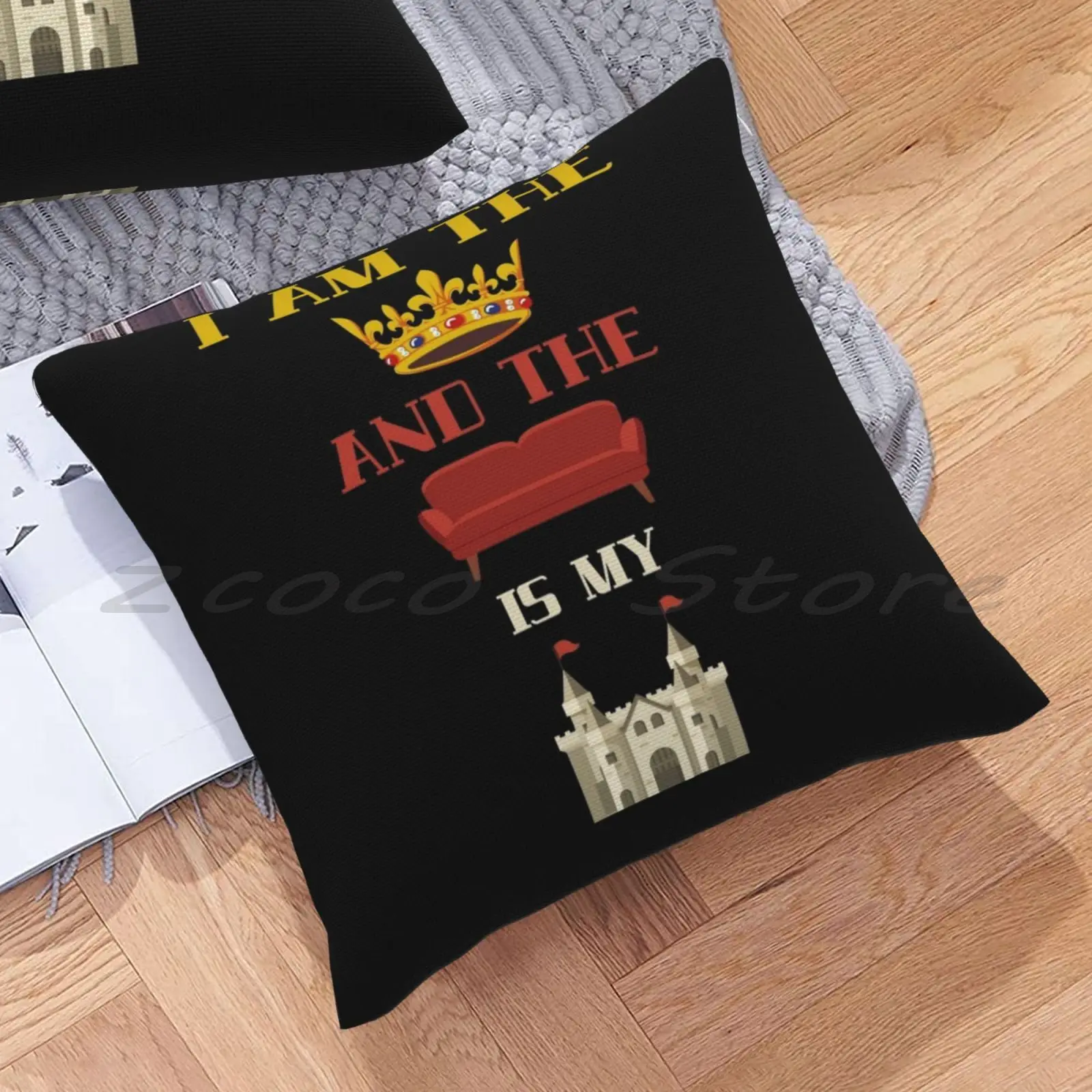 Наволочка из льняной бархатной ткани с принтом Я король/королева и диван-это мой
