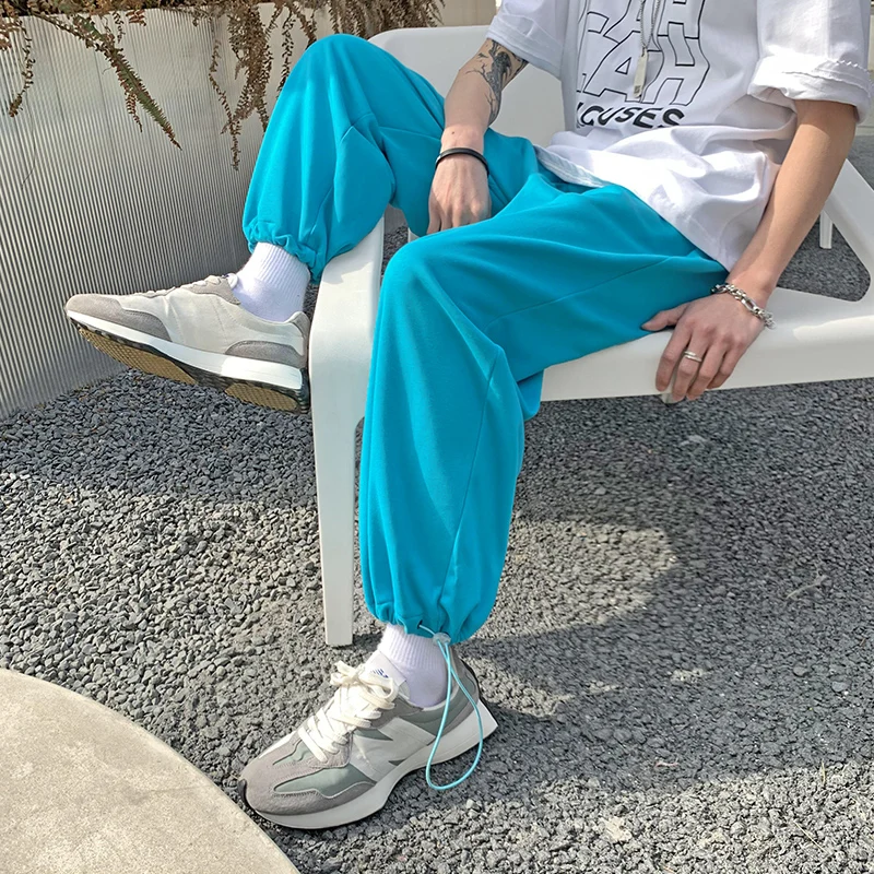 Молодежные модные мужские уличные спортивные брюки с завязкой на талии черные