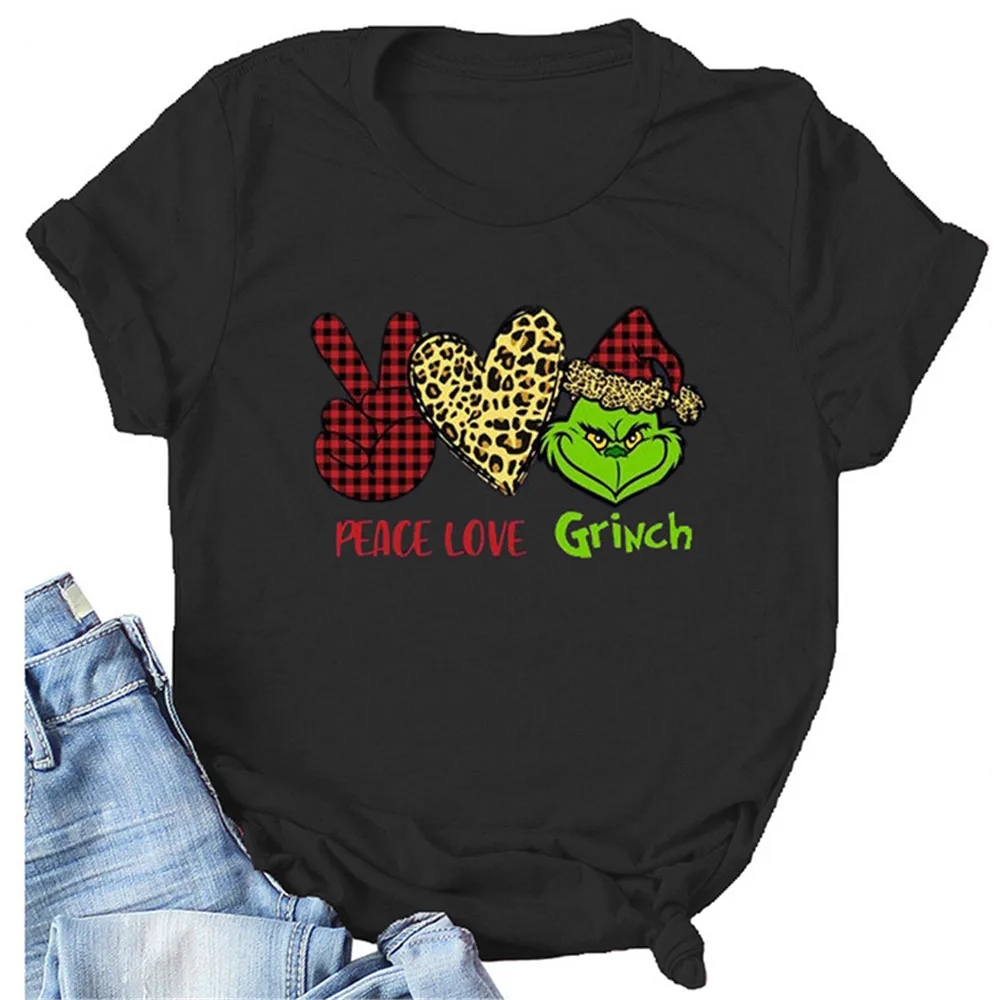 Футболка Peace Love Grinch Pirint Женская забавная клетчатая футболка с графическим