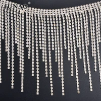 junao 45cmlot glitter clear glass rhinestones fringe chain sew on crystal tassesl trim strass applique for jewelry necklace