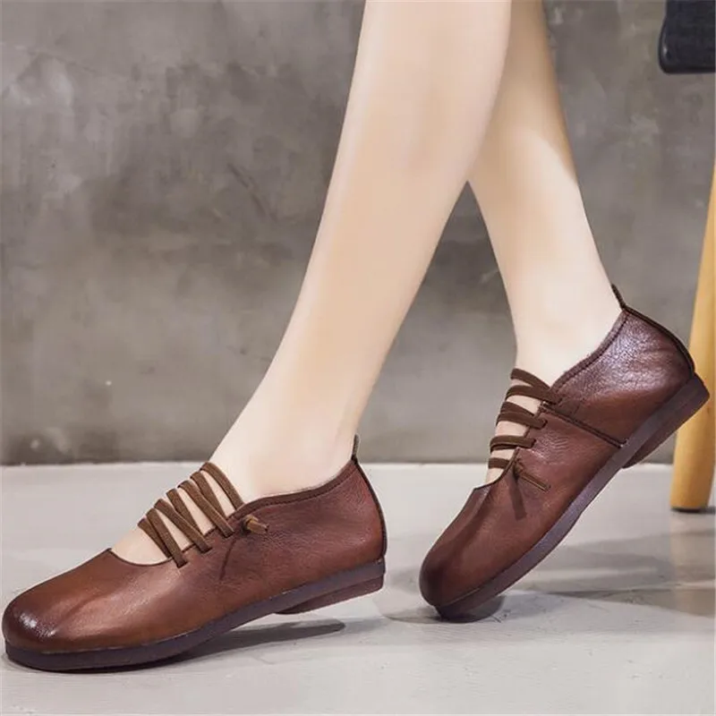 

Best Sale Top 100% Full Genuine Leather Shoes Flat Shoes Comfort Soft Women Casual Shoes 2020 New Spring Shoes Women Flats