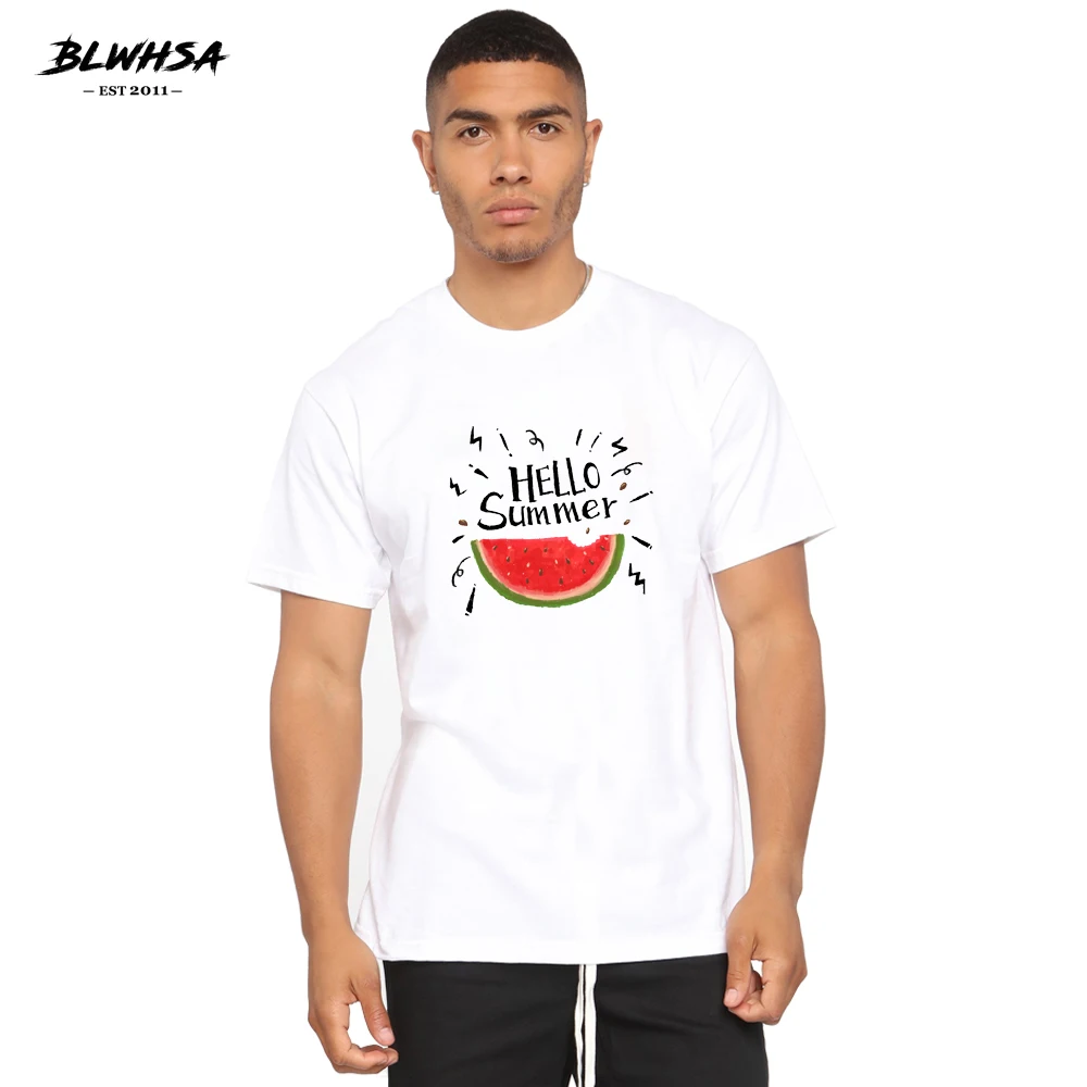 

BLWHSA Hello Summer Printing T Shirt Men Fashion Cotton Short Sleeve Cool T-shirt Funny Hello Summer Printed Plus Size Tops Tees