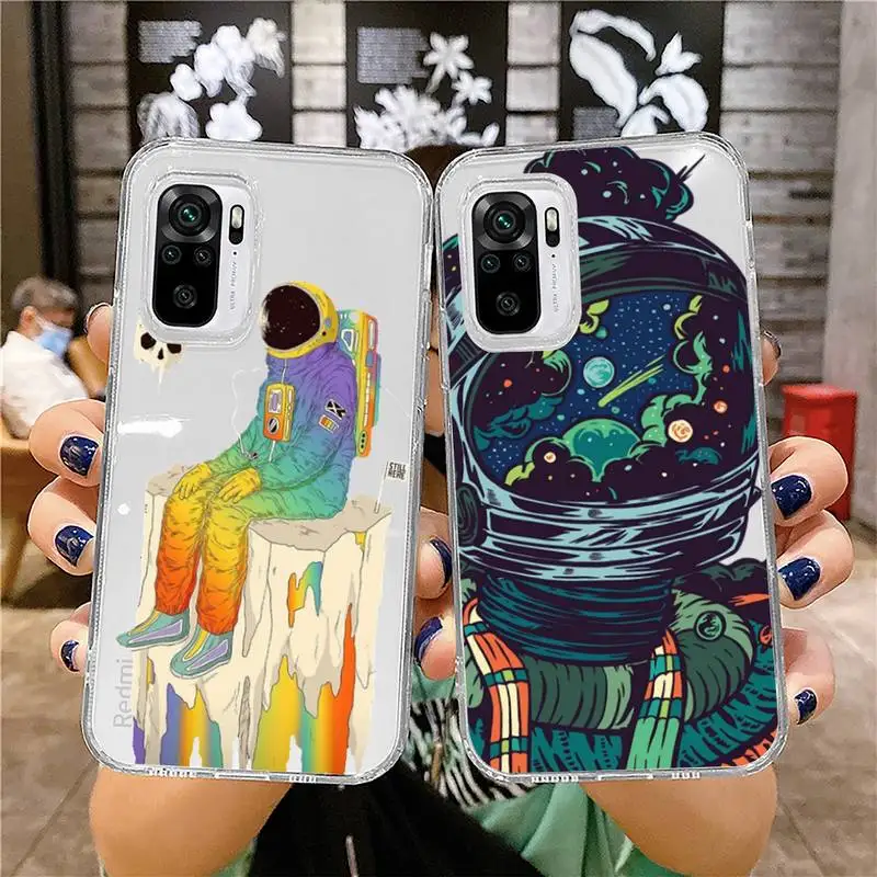 

ins romantic fantasy astronaut Phone Case Transparent for Xiaomi mi 10T 11 Redmi note 7 8 9 9S 10 9A 9T pro
