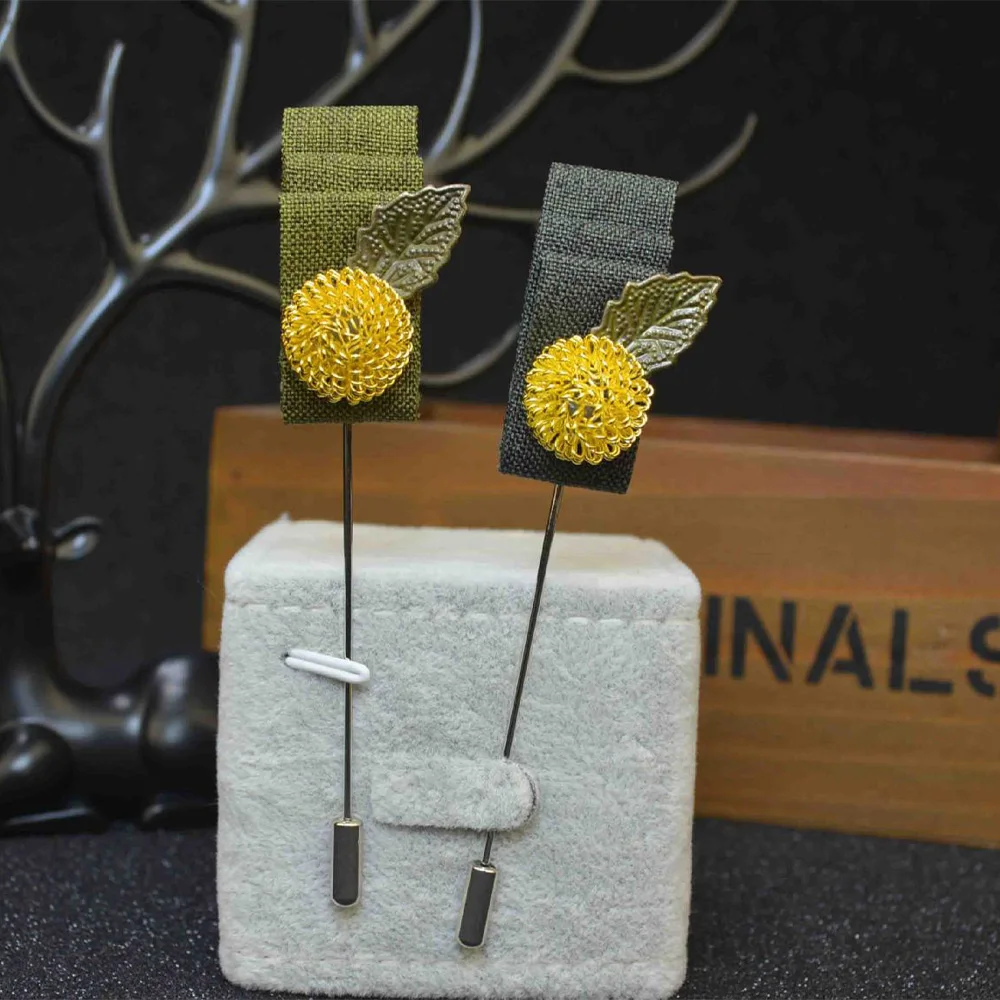 

Handmade Cloth Art Flower Leaf Brooch Long Needle Lapel Pin Suit Shirt Corsage Wedding Collar for Men Women Accessories 10 color