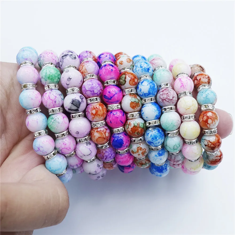 

Children Bracelet Crystal Rhinestone Strand Colorful Glass Beads Stretch Wristband Kids Girl Jewelry 12 Pcs Mix Colors Wholesale