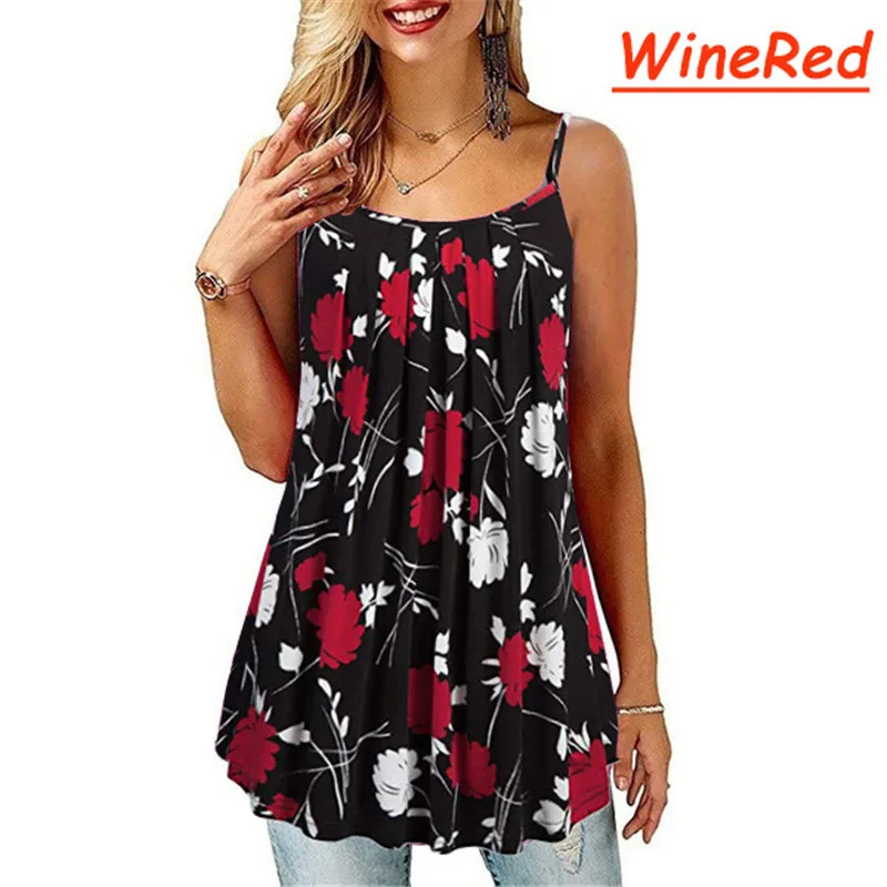 

Women Clothing T-Shirts Sleeveless Slash Neck Big Size Summer Tops Tees Female Floral Print Loose Casual T-Shirt Sling Top