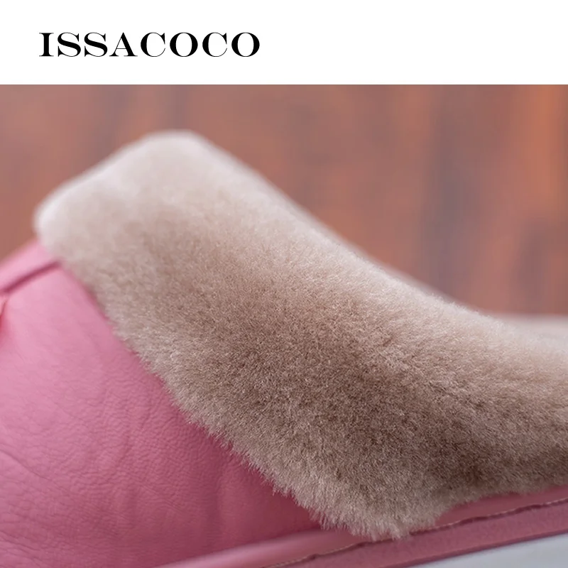 ISSACOCO/мужские тапочки; мужские плюшевые теплые домашние тапочки; пушистые водонепроницаемые тапочки на плоской подошве; кожаные тапочки; мужская обувь