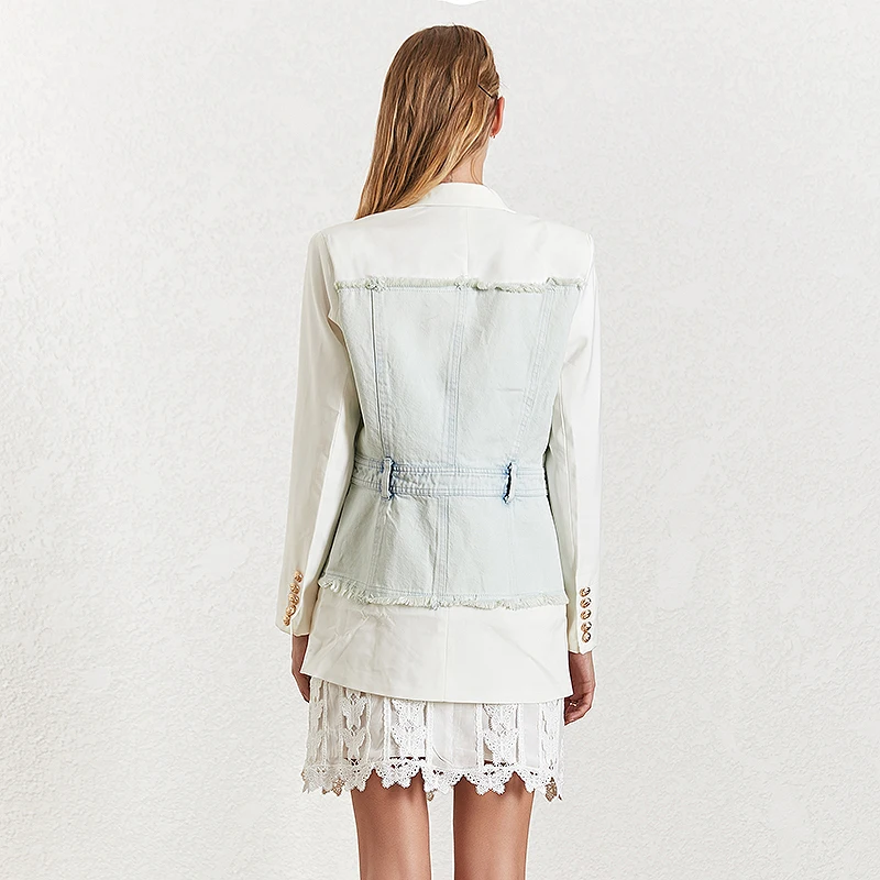 TWOTWINSTYLE джинсовый лоскутный выдалбливающий Женский блейзер с зубчатым