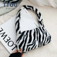 2021 trend fashion women cow print mini shoulder bags female winter plush underarm bags leopard zebra pattern fluffy tote bags