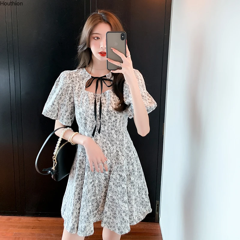 

Women's Dress Fashion Casual Dresses Short Sleeve Square Collar Printing Summer New Korean Thin Large Size Above Knee, Mini