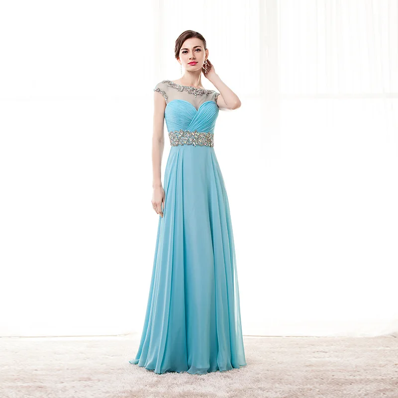 

Crystals Evening Dresses 2019 Long With Beaded Chiffon Backless Formal Dress Evening Party Prom Gown A Line vestido de festa