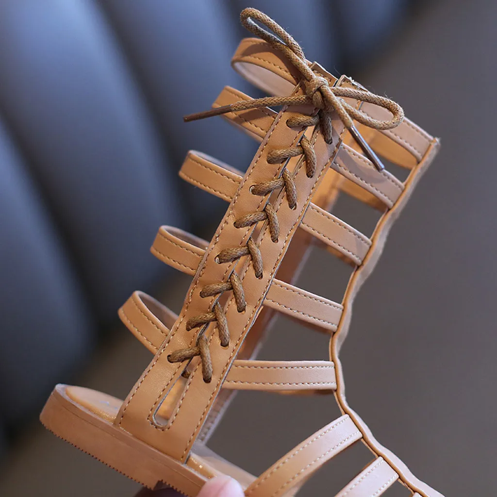 Сандалии в римском стиле для маленьких девочек Босоножки с открытым носком на