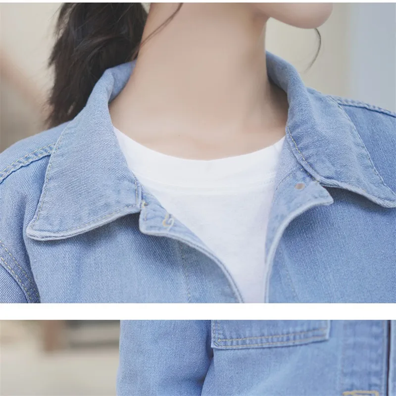 

New 2020 Spring Autumn Denim Jacket Women Loose Solid Color Single-breasted Long Sleeve Big Pocket Jean Jacket Female Tops Q1300