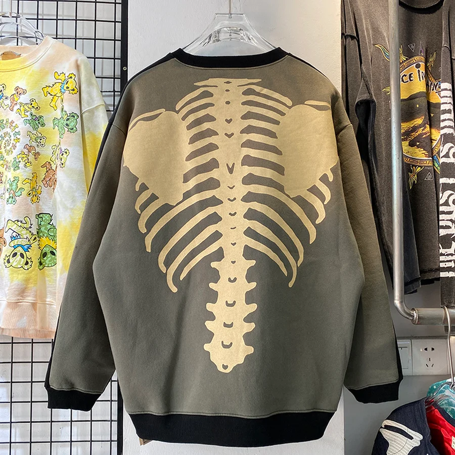 

Kapital Bone Sweatshirts Men Women Skeleton Graphic Hoodie Kapital Patchwork Wash Crewneck