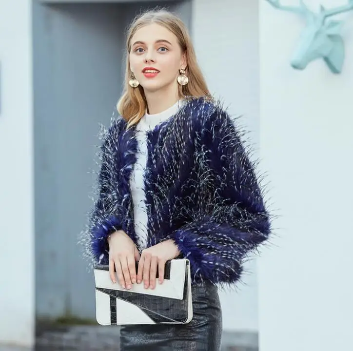 Синий павлин осенне зимняя короткая куртка из искусственной норки женская