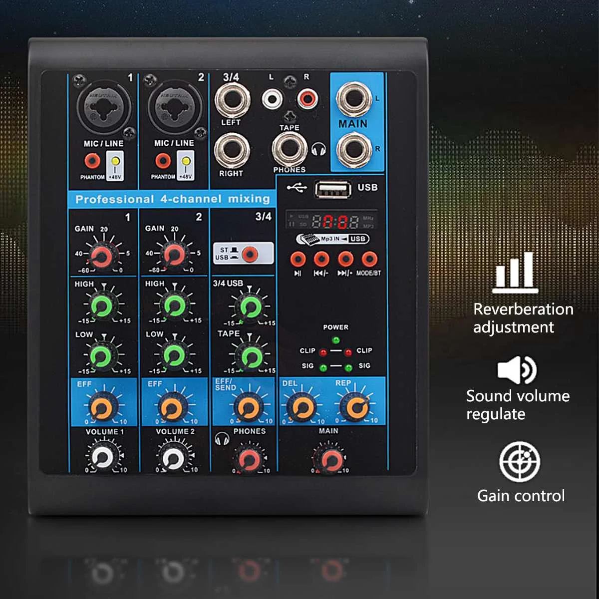 4 канала аудио караоке микшер плееры USB bluetooth MP3 Live Studio DJ звук микшерный пульт