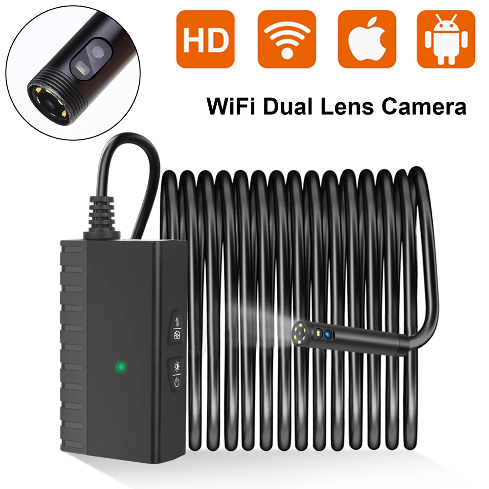 

1080P HD двойной объектив эндоскоп беспроводной WiFi эндоскоп с 6 светодиодными лампами Инспекционная камера Змея камера для телефона Android & iOS