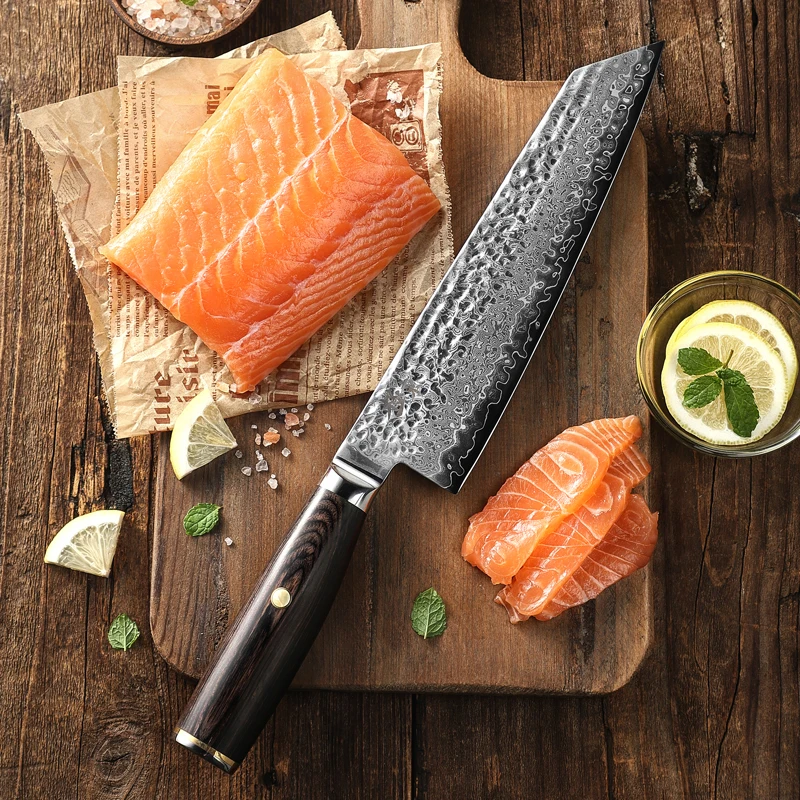 Нож кухонный из дамасской стали Kyokuto 67-слойный V gold 10 8 дюймов