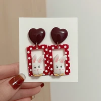 s925 needle cute jewelry rabbit earrings popular design dots resin sweet korean heart drop earrings for girl lady gifts