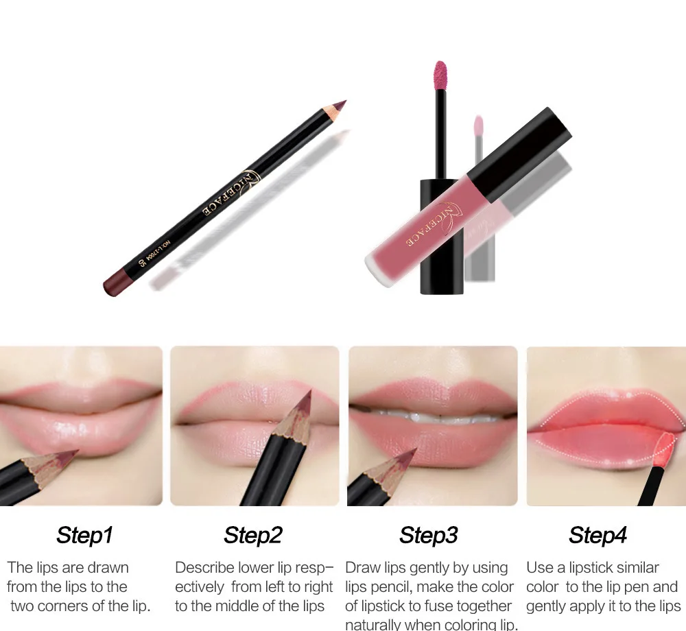 Doradosun Waterproof Matte Lip Gloss Set Cosmetic Nude Pencil Liquid Lipstick Party Makeup |