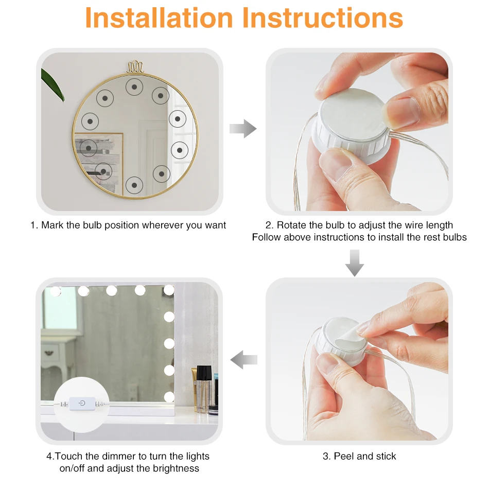 Светодиодная лампа для зеркала макияжа комплект из 2/6/10 лампочек с регулируемой