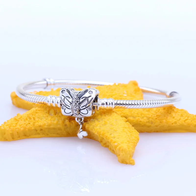 

Amas Valentine's Day Authentic 100% 925 Sterling Silver Butterfly Flying Butterfly Snake Bone Crystal Charm Original Bracelet