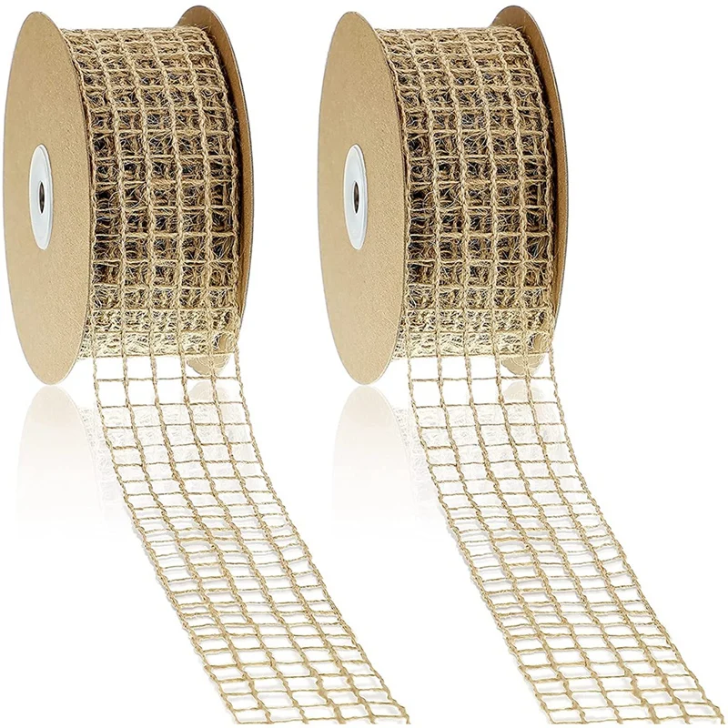 

Новинка, 2 рулона, 20 ярдов на 2,5 дюймов, Рождественская сетчатая Проводная лента из джутовой ткани, открытое плетение, ткань из искусственной ...