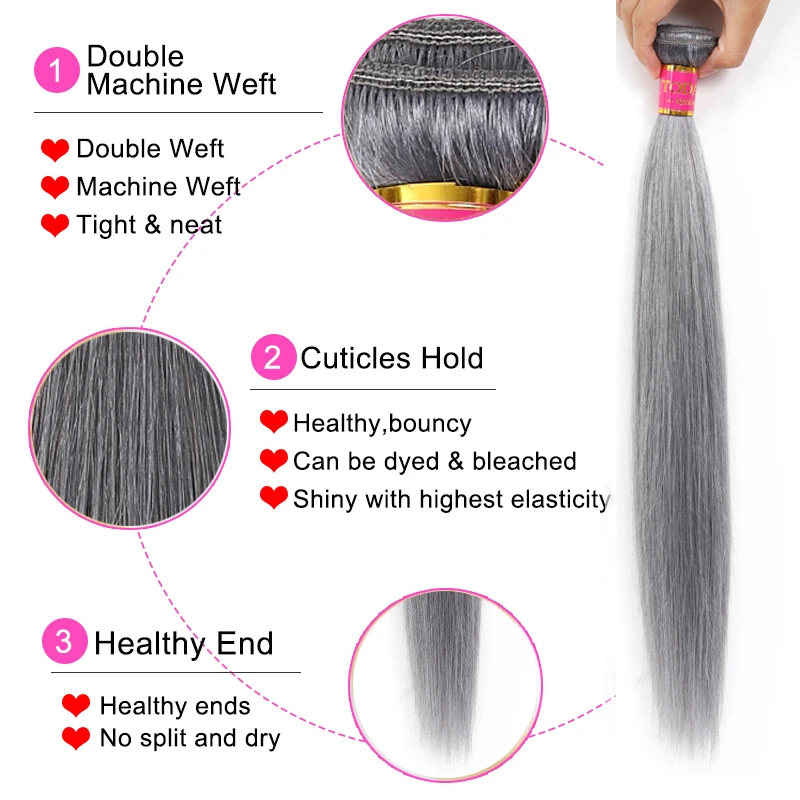 Сегодня только 3 пряди бразильские волосы волнистые серебристо серые прямые