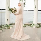 2020 хиджаба, длинный рукав мусульманское свадебное платье, цветная Кружевная аппликация, платье русалки, свадебное платье, подарок для взрослых, настраиваемый цвет