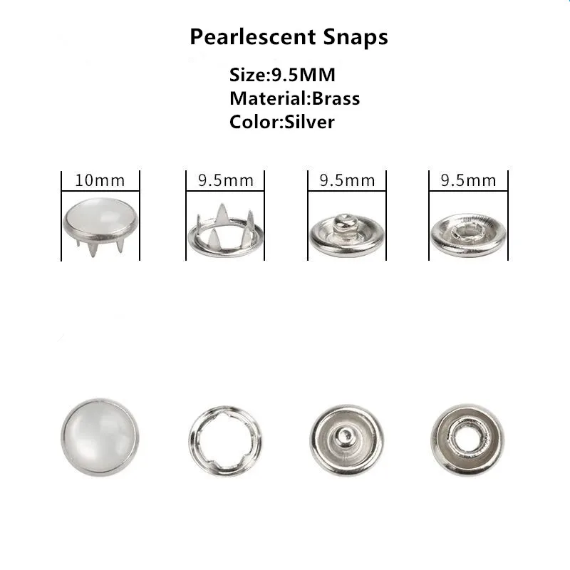 9.5mm pearl 50 комплектов(4 шт 1 комплект) 9,5/11 мм серебрянный металлический жемчужный кнопки зубчатые пресс крепежные детали Детский комбинезон Пряжка кнопка для одежды сшить - Цвет: 9.5mm pearl