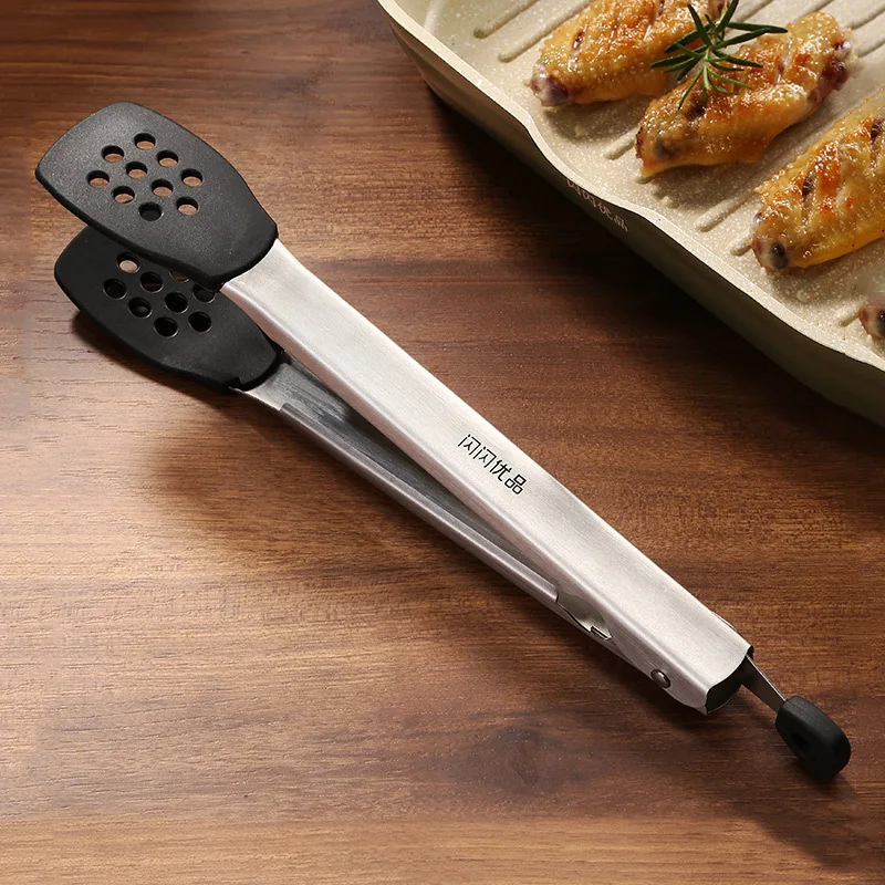 

Silicone Food Tongs 304 Stainless Steel Fried Fish Steak Barbecue Clips Kitchen Baking Korean Barbecue Tongs Kitchen Tools