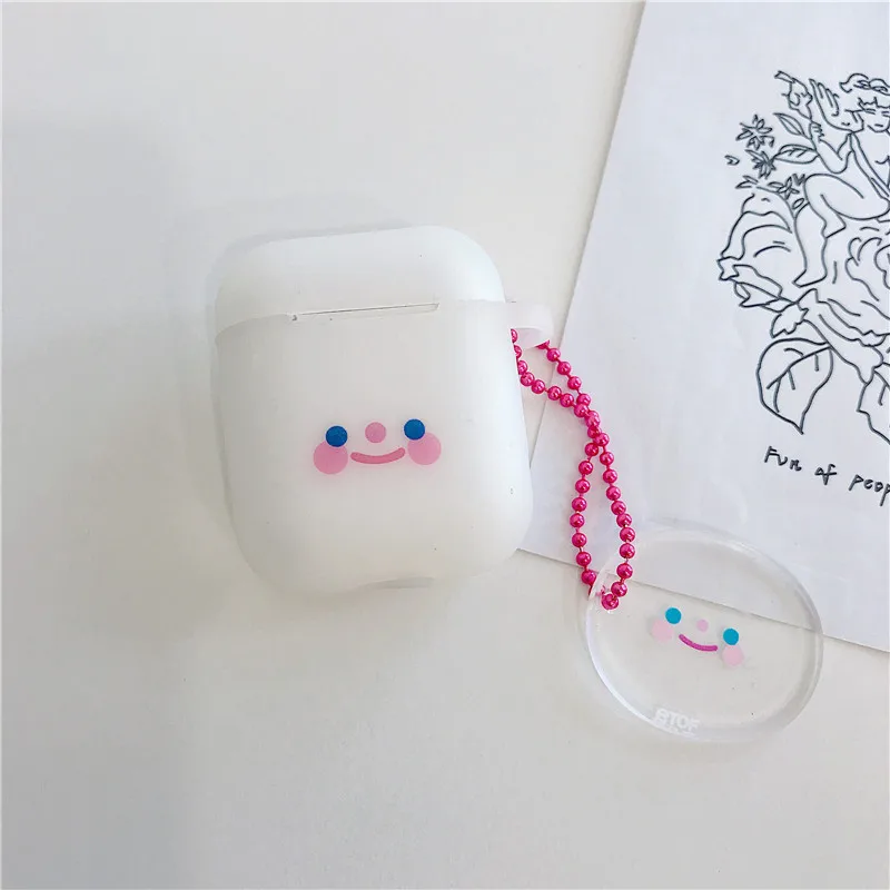 Прекрасный силиконовый чехол для наушников AirPods, мультяшный брелок для ключей, беспроводные Bluetooth наушники, прозрачный чехол для Apple AirPods 2 - Цвет: Smile Face