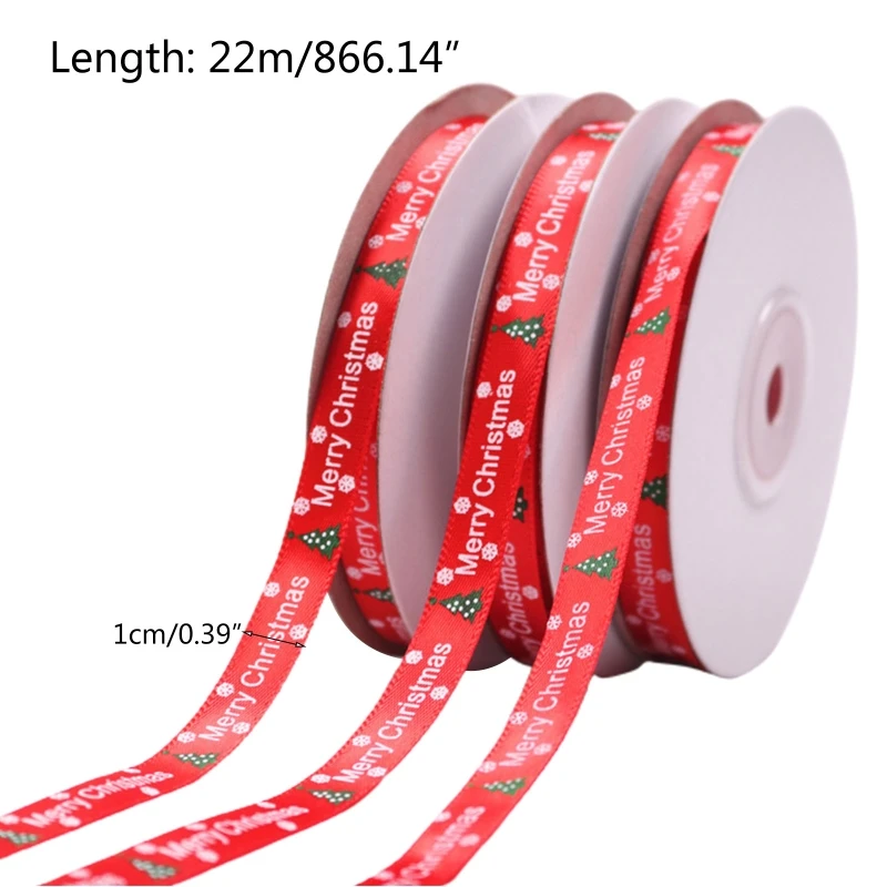 

10 Rolls 25 Yards 3/8 Inch Merry Christmas Tree Snowflake Printing Red Ribbon for DIY Crafts Gift Wrapping Bow Making Xmas Holid