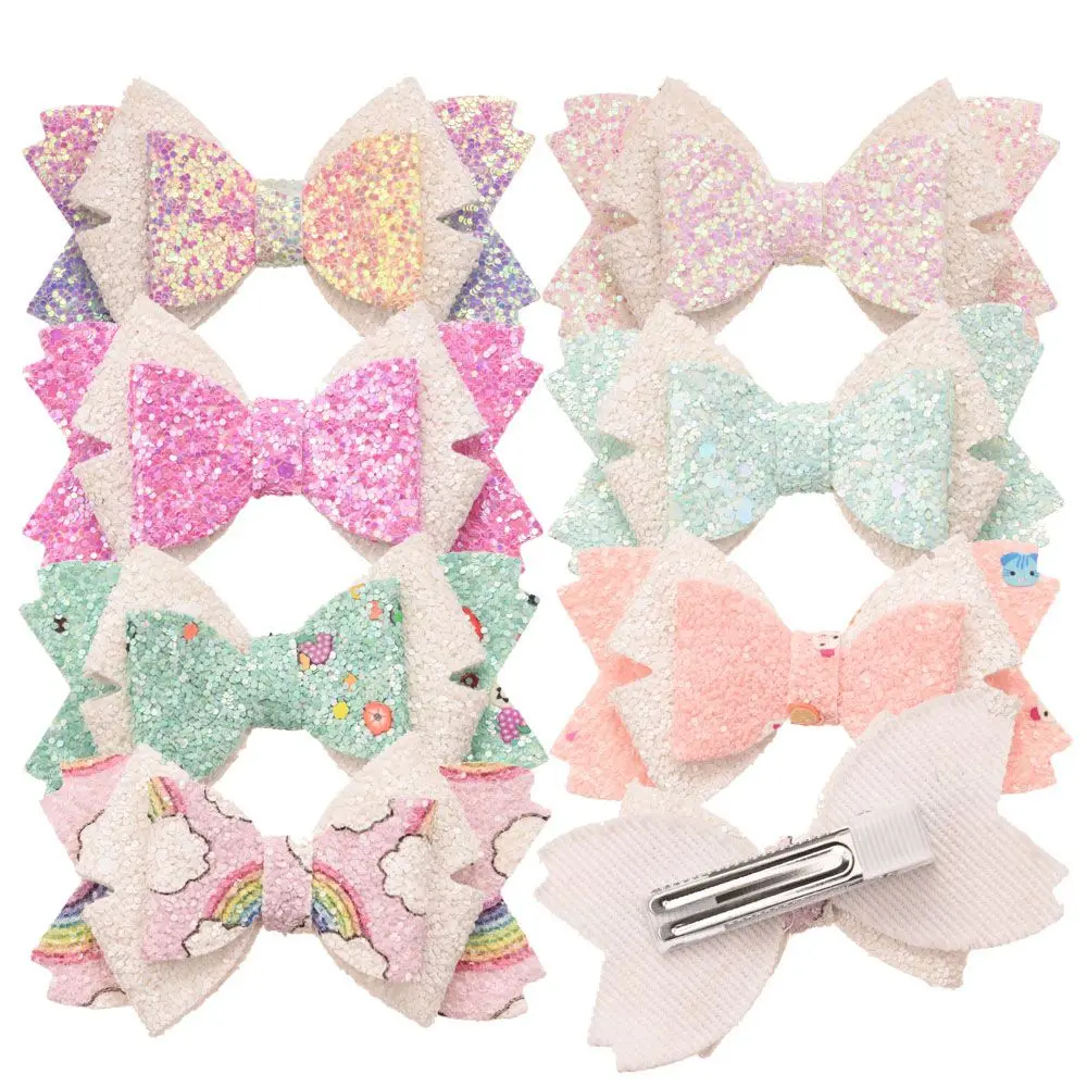 4 шт. 3 дюйма блестящие банты для волос разноцветные радужные девочек детские