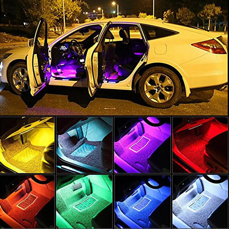 7 цветов светодиодный автомобильный интерьерный осветительный комплект RGB автомобильный Стайлинг интерьерный декоративный атмосферный светильник для ног беспроводной пульт дистанционного управления