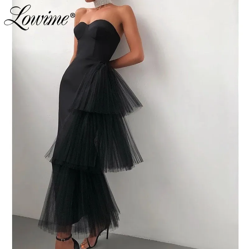 

Ankle Length Pink Black Ivory Formal Evening Wear Women Evening Gown 2021 Customized Cheap Party Dress Dubai Arabic Prom Dresses