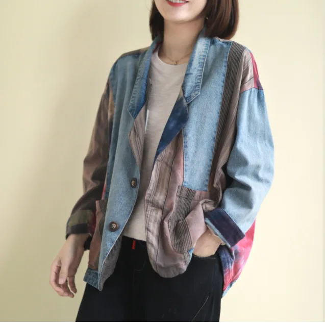 Женская джинсовая куртка на пуговицах Повседневная универсальная Свободная из