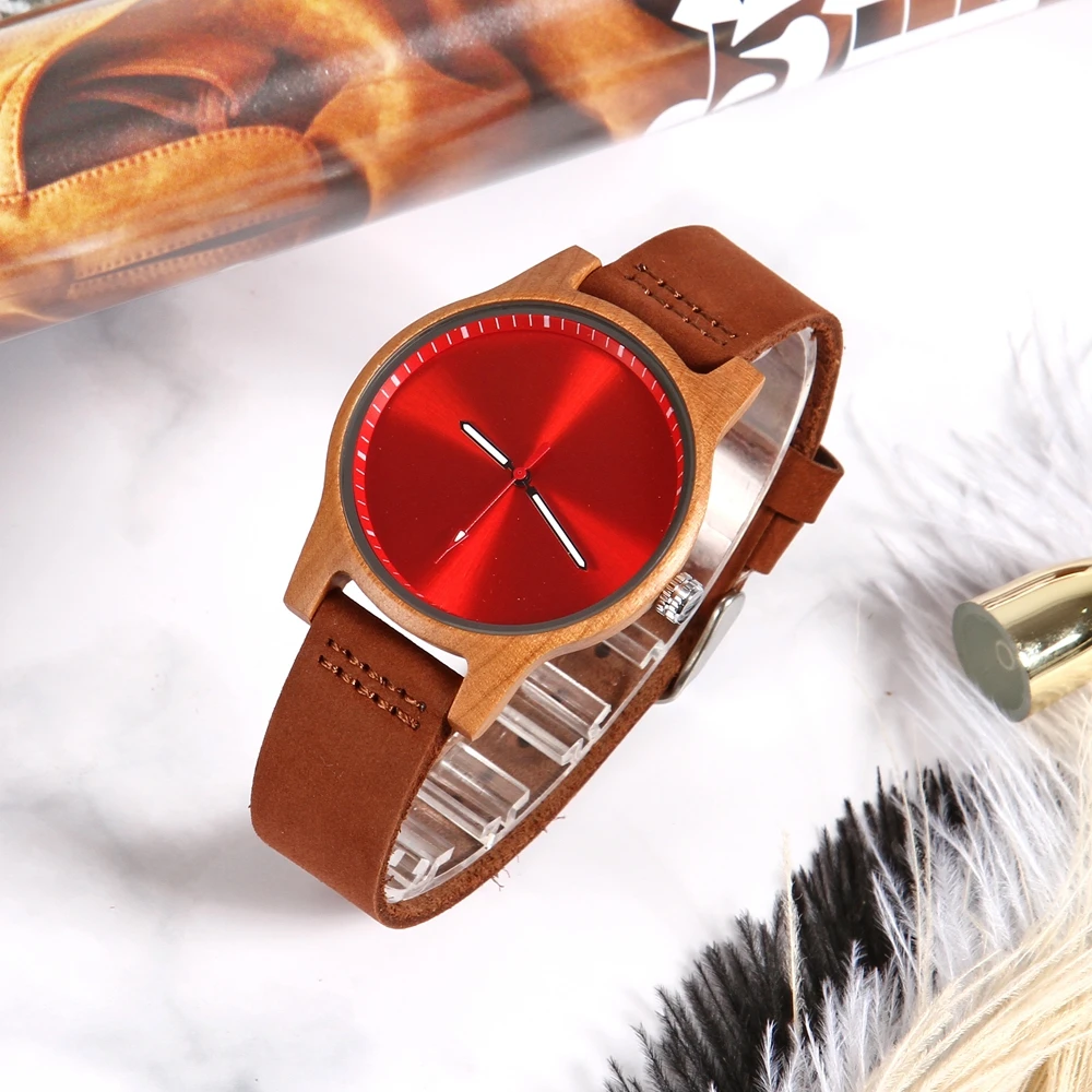 Модные Ретро часы женские кожаный ремешок женский Деревянный чехол Спортивные