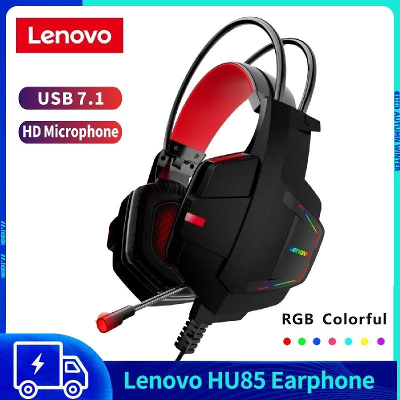 

Оригинальная игровая стереогарнитура Lenovo HU85 с шумоподавлением, Накладные наушники с микрофоном/светодиодной подсветкой/40 мм драйвером, пр...