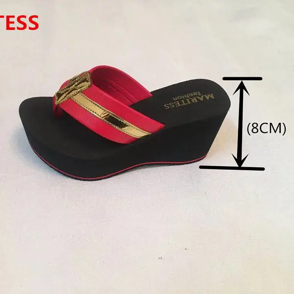 

Spring and Summer New Slippers Women's Herringbone Net Hongjin Wedge Heels Outdoor Non-Slip Height Increasing Beach Sandals