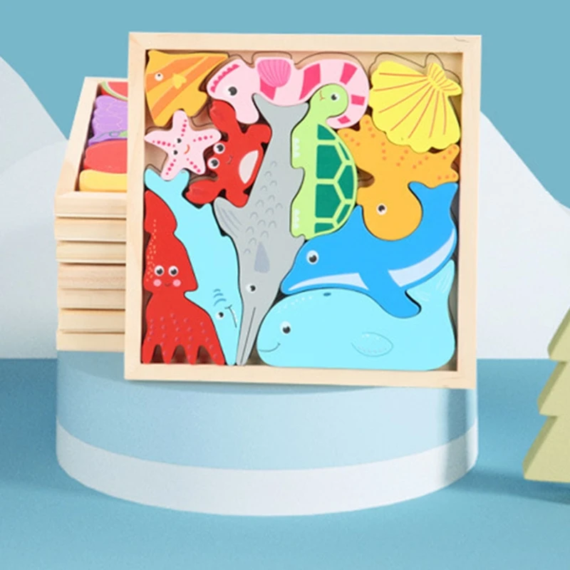 

Wooden Puzzle Cartoon Cognition Tangram Cutting Water Painted Shape Matching Jigsaw Educational Toy Gift for Preschool
