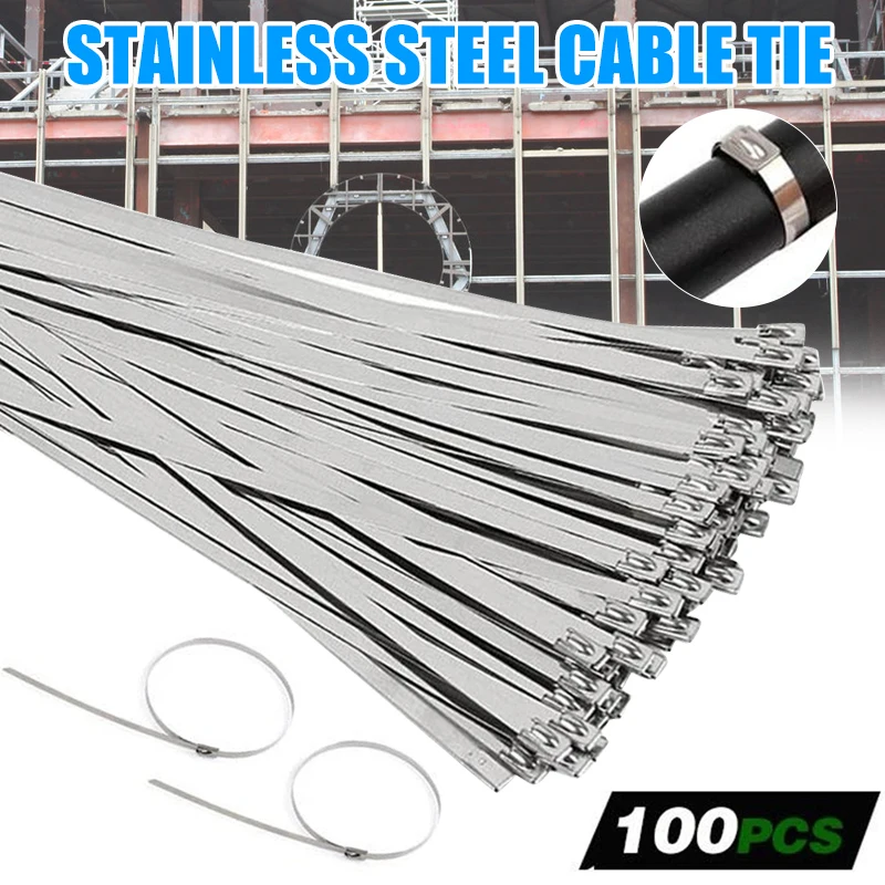 

100PCS 4.6x100/250/150/200/300/350mm Multi-Purpose Locking Cable Metal Zip Ties Stainless Steel Self Locking Zip Tie Zip-Exhaust