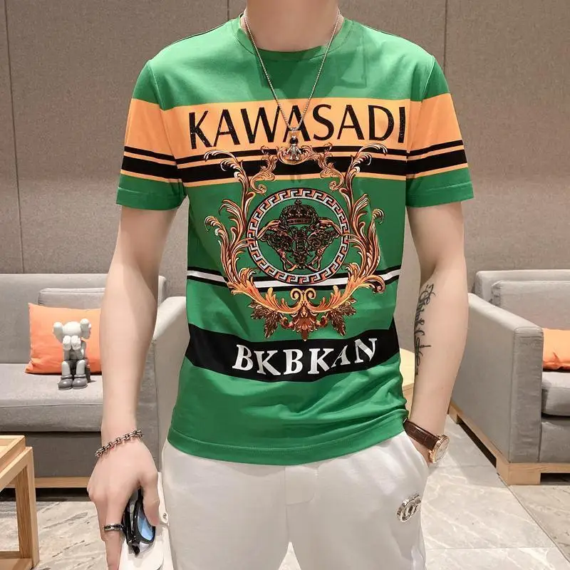 

European summer 2021 fashion trends of digital printing in Europe and the wind spell color round collar short sleeve T-shirt hal