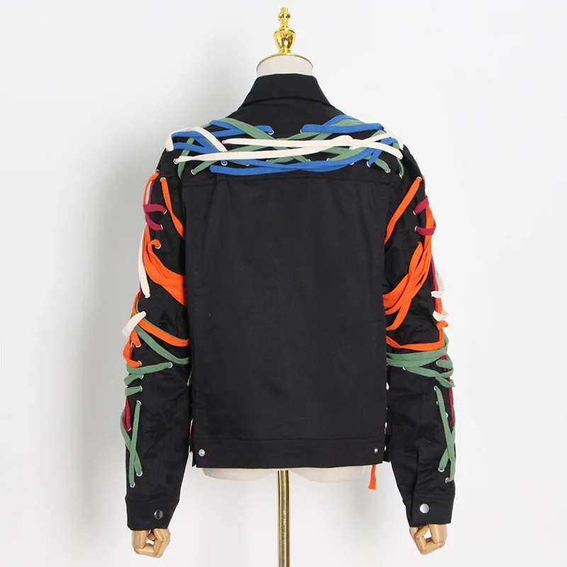 Drawstring повязки в стиле хип-хоп панк куртка для мужчин черный уличный стиль пальто