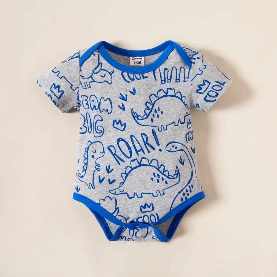 

PatPat 2021 New Summer 3-piece Baby Boy Letter Dinosaur Allover Bodysuits for 0-24M Baby Boy Cotton Ropmers Clothes